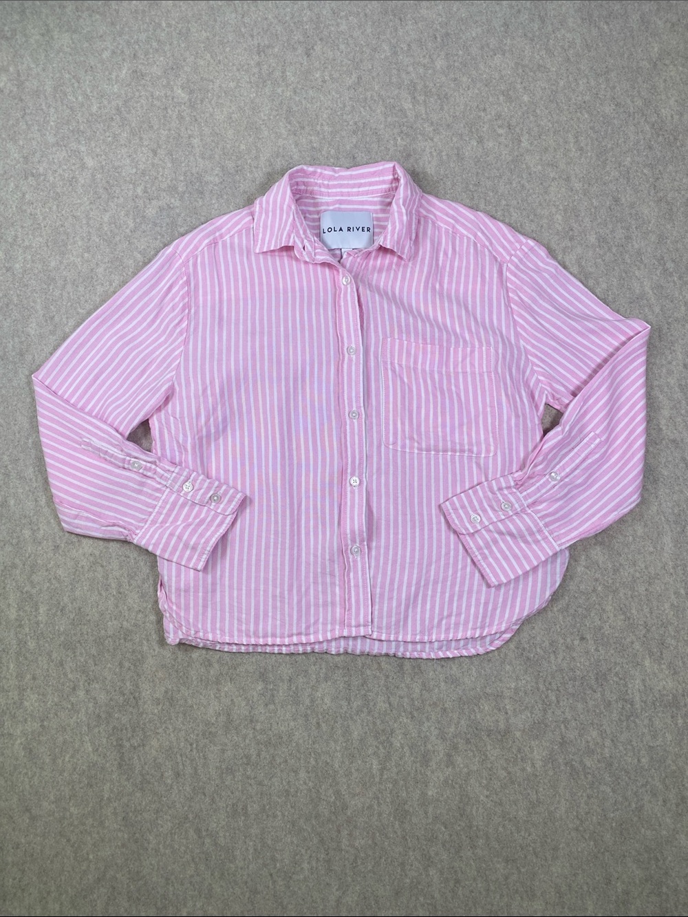 Lola River Pink White Striped Tencel Button Down Shirt Small